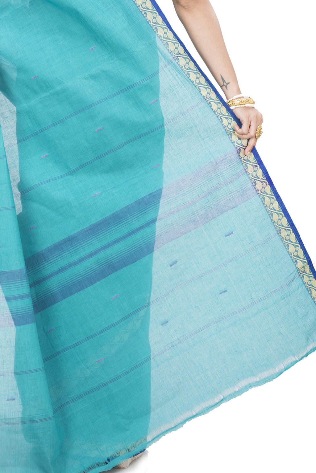 See Blue Pure Cotton Gaela Tant Saree (920)